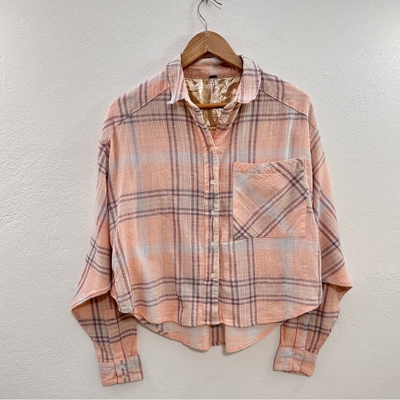 Free People Cropped Plaid Button Down Shirt - Picture 1 of 7